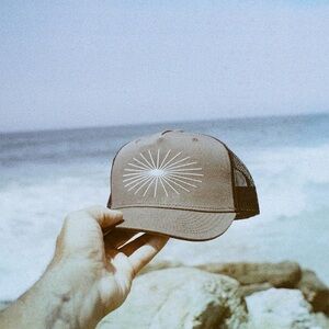 Trucker Hat with Radiant Sun Graphic - Brown